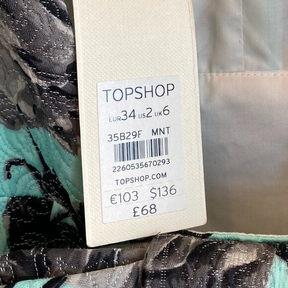 Topshop Mint Green Embossed Floral Print Fit And Flare Backless Dress Size 2 - Picture 3 of 9